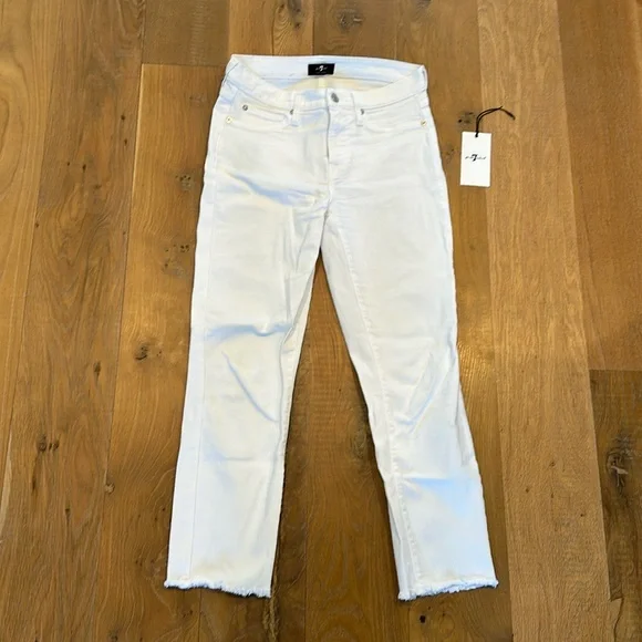 7 For All Mankind | Jeans | 7 For All Mankind Roxanne Mid Rise White Denim  Jeans Size 27 Cigarette Fray 69